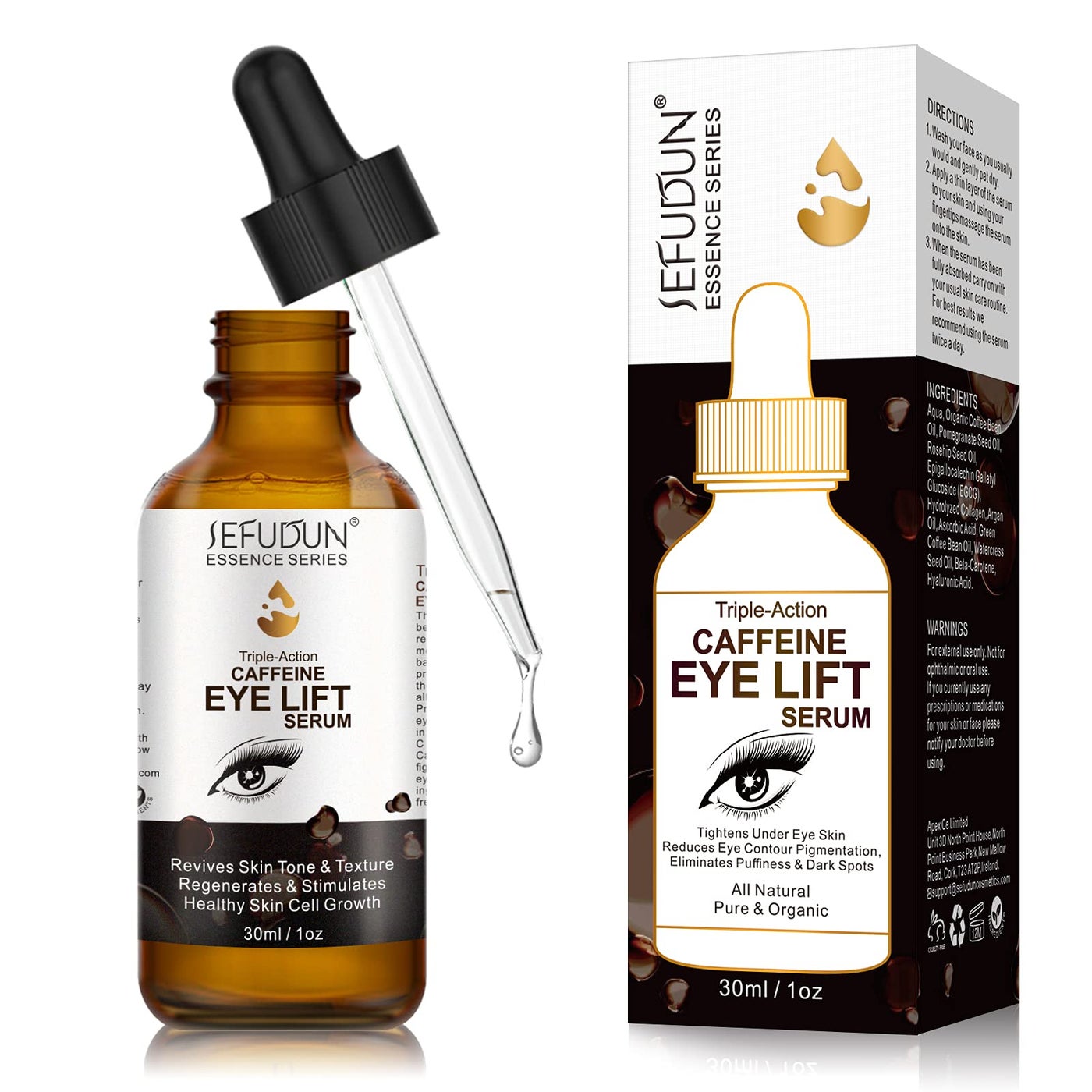 SEFUDUN Caffeine Eye Serum, Lift Serum with Vitamin C, Hyaluronic Acid, Reduces Puffiness, Dark Circles, Under Eye Bags 1 oz