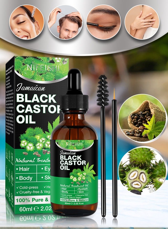 Organic Castor Oil 60ml Pure Natural Massage Oil Cold Pressed Jamaican Black Castor Oil for Detox Compress Wrap Skin Conditioning Oil Hair Eyelash Oil Nourish Scalp Dry Skin Moisturizer Carrier Oil