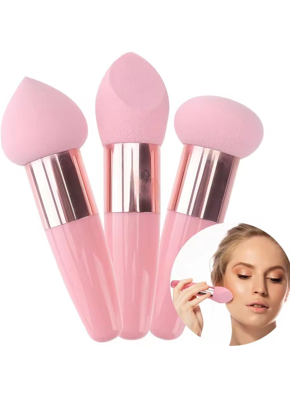 3pcs Women's Foundation Powder Cosmetics Puff Mushroom Head Face Concealer Blender Makeup Brushes with Smooth Handle Beauty Tools