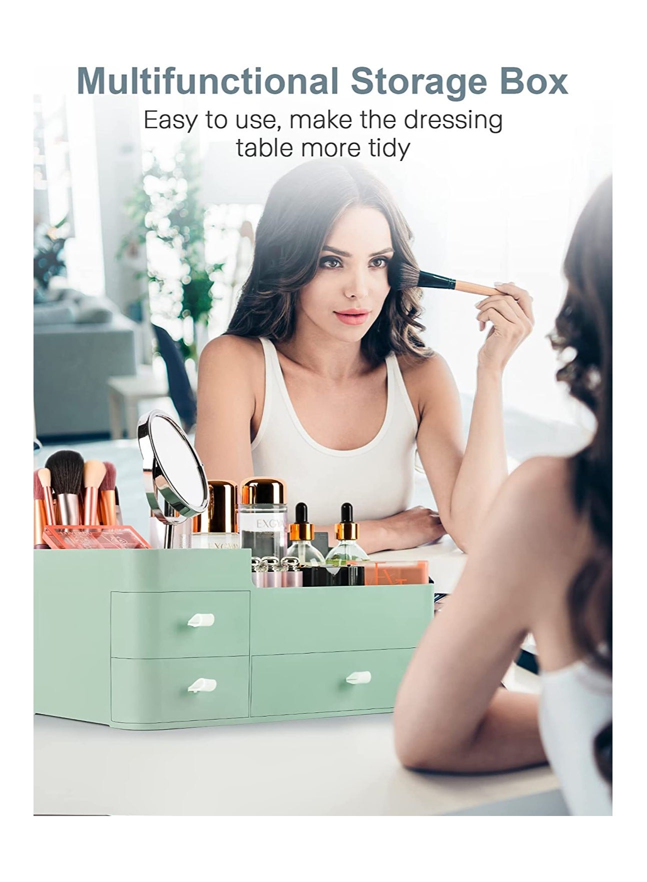 Makeup Organizer with Drawers,Large Capacity Countertop Organizer for Vanity,Bathroom and Bedroom Desk Cosmetics Organizer GREEN