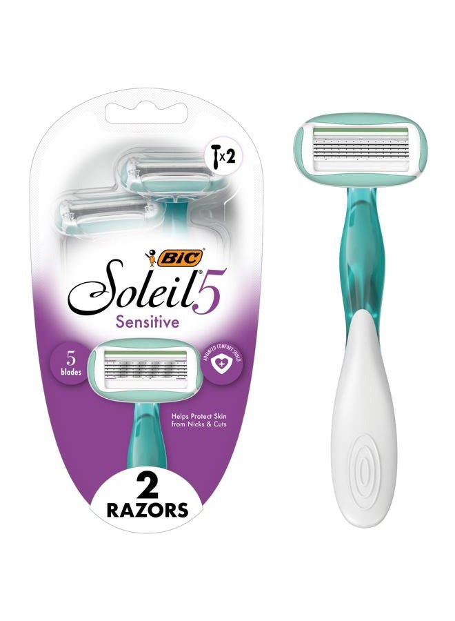 Soleil Sensitive Advanced Women's Disposable Razors With 360 Degree Moisture Strips For Enhanced Glide, Shaving Razors With 5 Blades, 2 Count