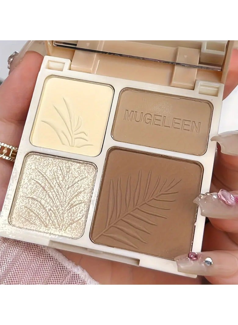 Mugeleen Highlighter & Contour Palette - Matte Finish, Light Coverage, All Skin Tones, Water-Resistant, Correction Effect, Fine Glitter, Silhouette Nose Shadow, Face Brightening, Powder Form, Under 300g