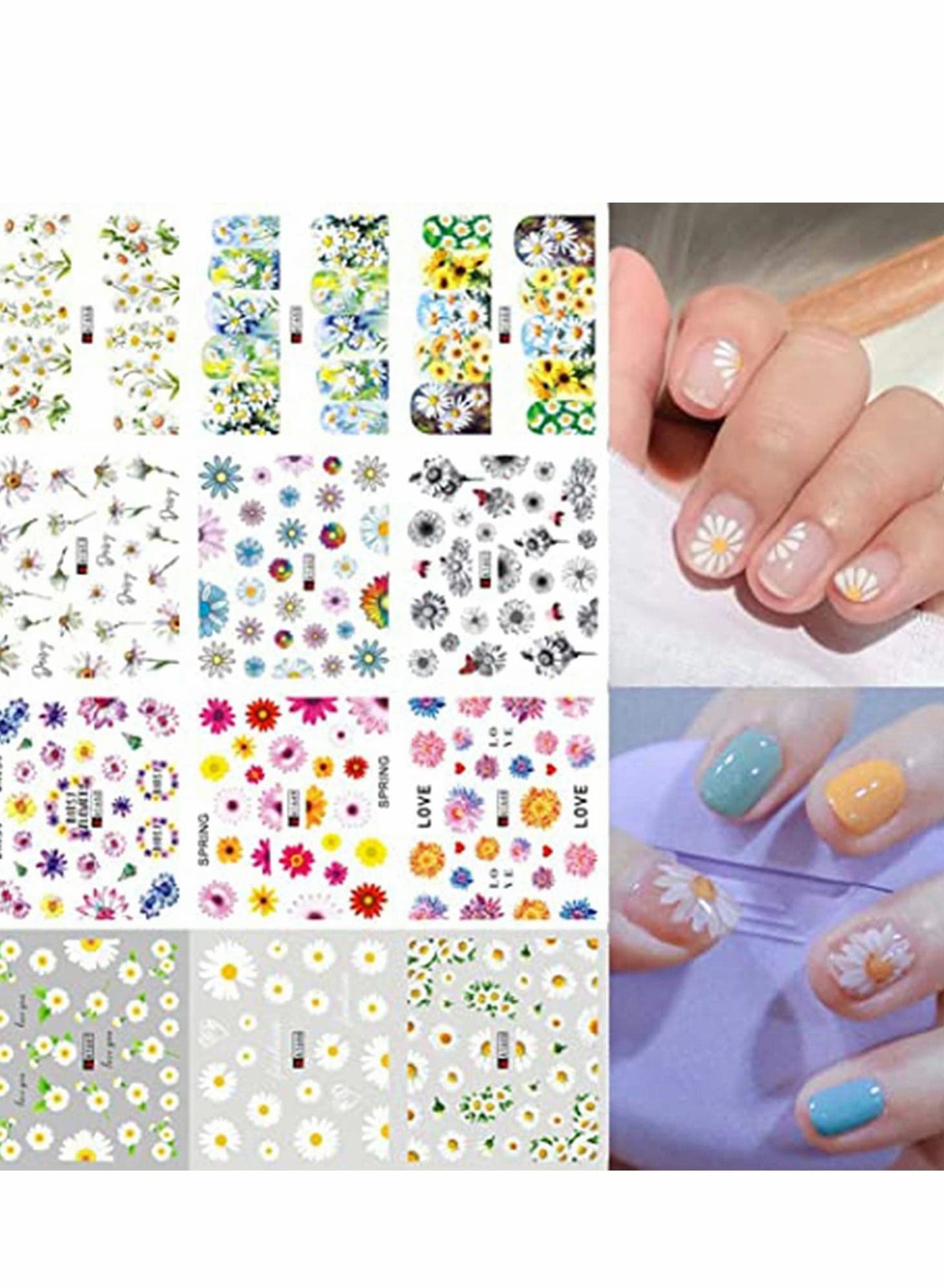 Daisy Nail Water Stickers Decals, Sunflower Art Sticker, Summer Decorations, Small Daisies Flower Designs Stickers, Tips DIY Accessories 12PCS