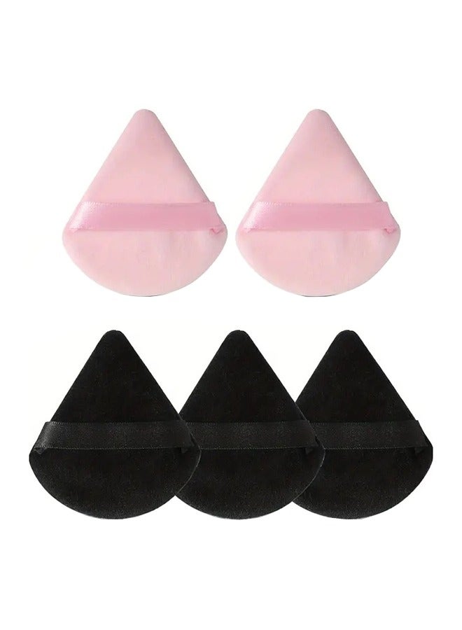 5-Piece Make Up Puff Face Soft Triangle Powder Puffs For Loose Powder Velous Cosmetic Foundation Sponges Blender - 2 Pink And 3 Black