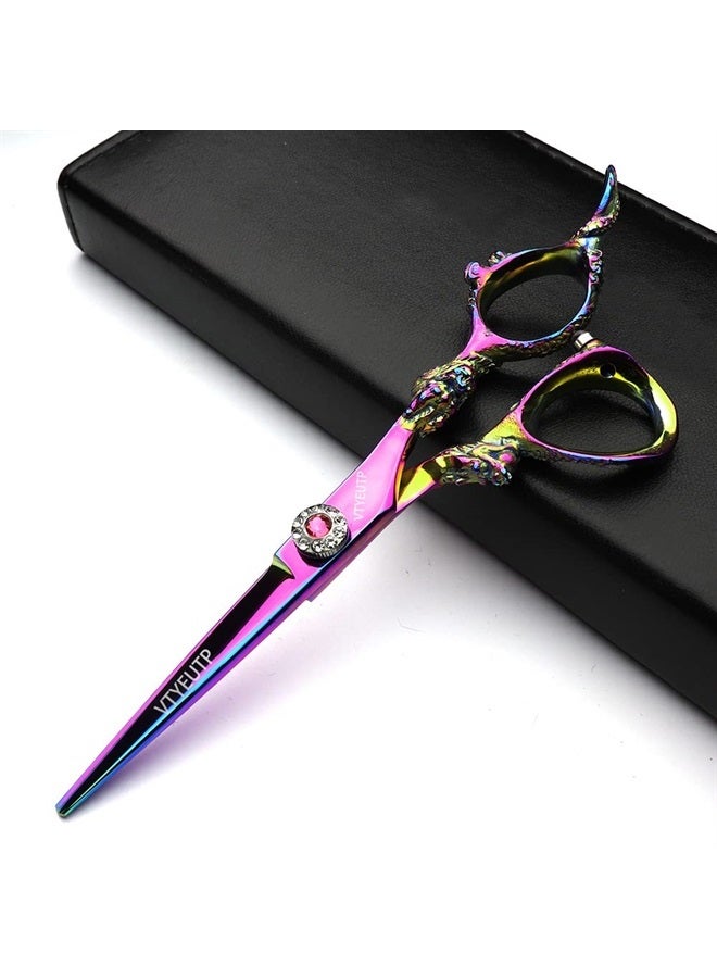 Professional 6.0 Inch Rainbow color Dragon Handle 440C Salon Hair Cutting Shear Thinning scissors, Perfect for Barber Stylist and Home Use(Cutting scissors)