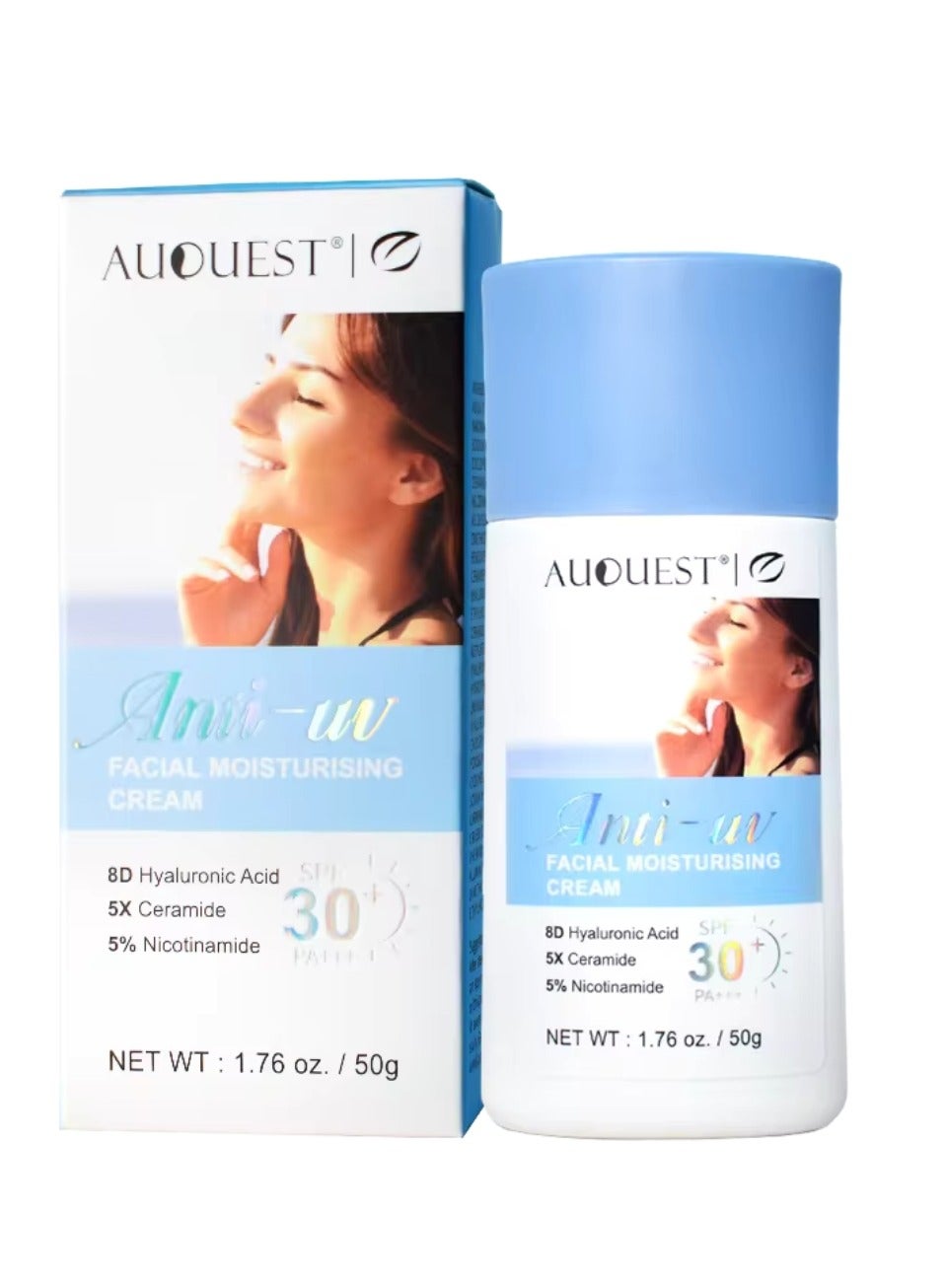 50g Anti UV Facial Moisturizing Sunscreen Cream SPF 30+ PA+++ Sunscreen Cream with Hyaluronic Acid for Moisturizing Nourishing Strengthening UVA UVB Protection Waterproof and Sweatproof Moisturizing Cream Facial cream