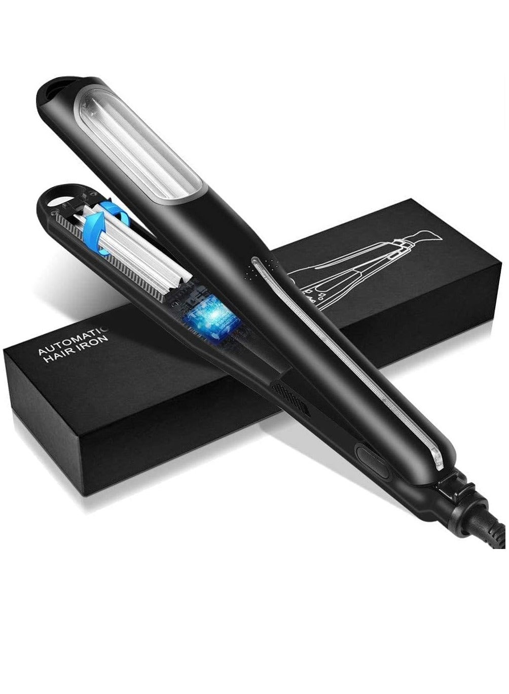 Portable Hair Curling Iron Corn Splint Automatic Curler Professional Corn Plate Hair Curlers Fluffy Hairstyle Curling Iron Women Men Styling Tool Adjust Temperature for All Hair Types Black