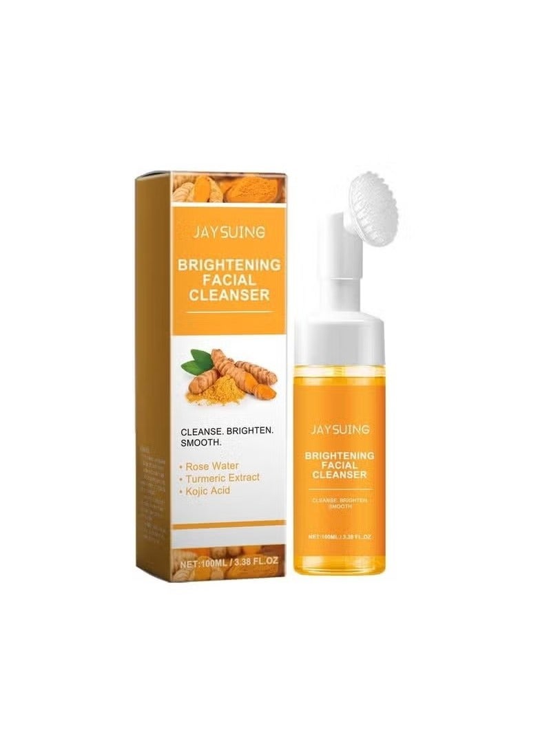 Turmeric Foaming Face Wash-Turmeric Foaming Facial Cleanser with Brush for Deep Cleaning Moisturizing to Reduce Blackhead, Antilacterial and Oil Control