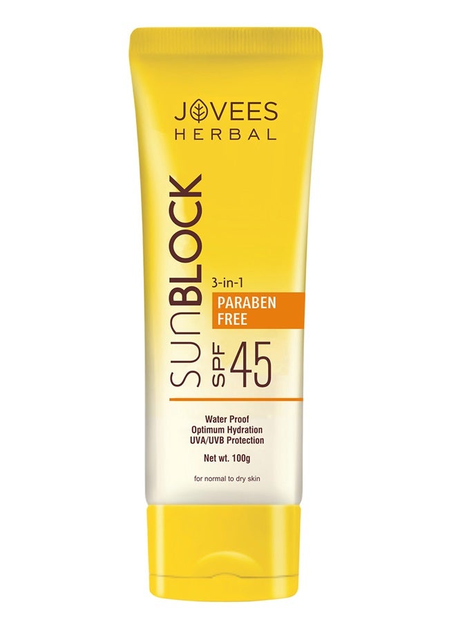 Jovees Herbal Sunblock SPF 45 100ml | Broad Spectrum UVA/UVB Protection | Non-Greasy, Lightweight Formula | Sunscreen For All Skin Types