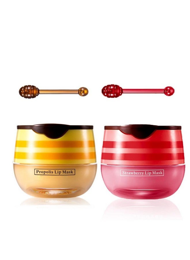 2 Pcs Bee Lip Balm Honey Pot Honey & Strawberry Moisturizing Lip Mask Reduces Lip Lines And Exfoliator Prevention Dry & Cracked Lip. (Honey & Strawberry)
