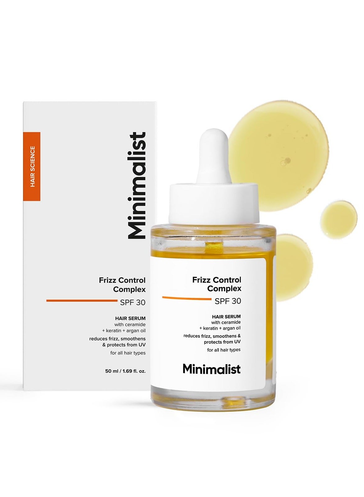 Minimalist SPF 30 Hair Serum for Frizzy Hair With Keratin, Argan Oil & Ceramides | Heat Protection, Smoothens & Protects From UV | Lightweight Leave-In for Women & Men | 50 ml