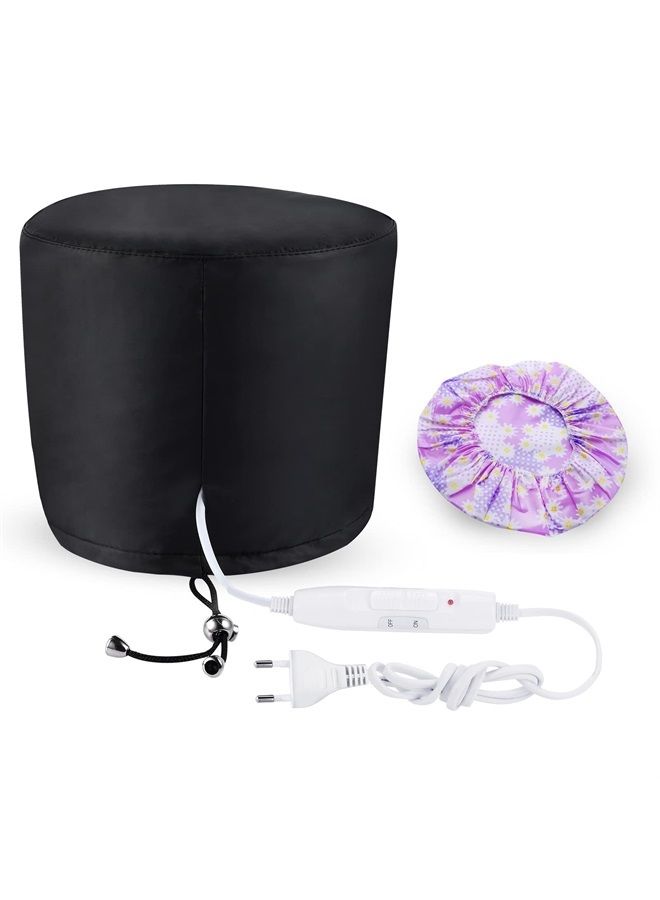 Heat Cap Hair Deep Conditioning - Heating Thermal Steamer Cap Electric Hot Treatment Cap for Natural Black Afro Hair Heated Hair Care Spa Hat for Home Use with 2 Mode Temperature Control - Black