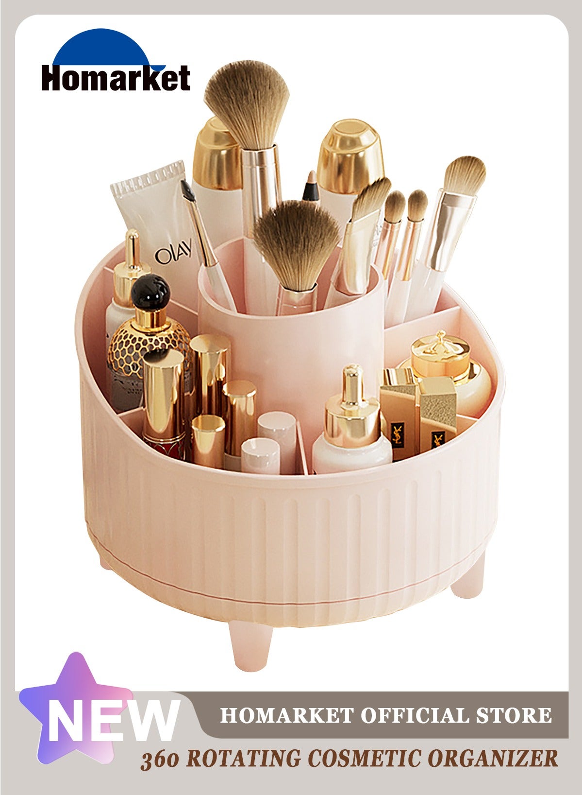 Rotating Makeup Organizer Adjustable Layers Spinning Skincare Organizer Cosmetic Display Case with Brush Holder Multi-Function Storage Carousel for Vanity Bathroom Countertop