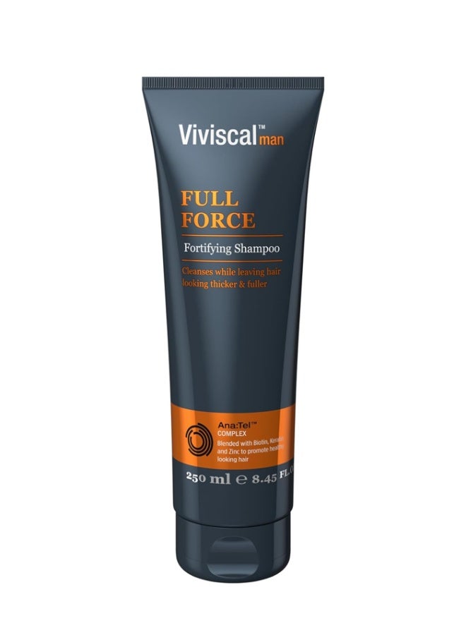 Viviscal Man Full Force Fortifying Shampoo with Ana:Tel Complex Blended with Biotin, Keratin, and Zinc to Promote Healthy, Thicker & Fuller Looking Hair 250 ml