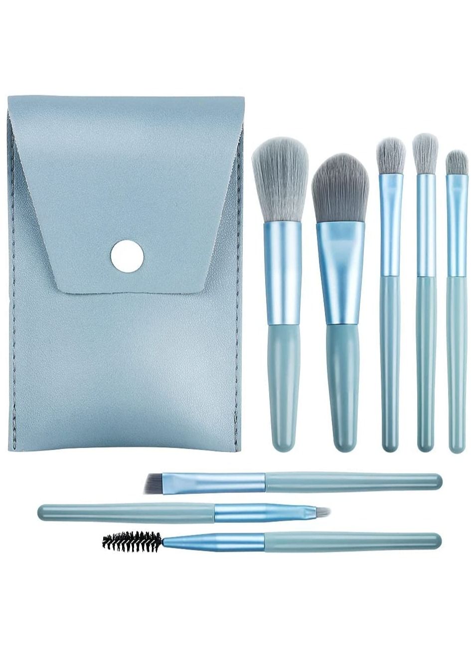Makeup Brush Set, Mini Make Up Brushes for Foundation, Powder, Blush Eyeshadow, Eyelash and Concealer, 8Pcs Makeup Brushes Set Professional for Cosmetics with Makeup Bag (Macaron Haze Blue)