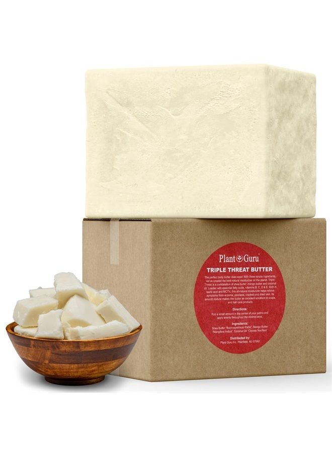 Triple Threat Body Butter 3 lbs. Bulk - Blend of Shea, Mango & Coconut Oil - 100% Pure Natural Raw Unrefined Moisturizer For Dry Skin, Face And Hair. Great For Lip Balm and Soap Making