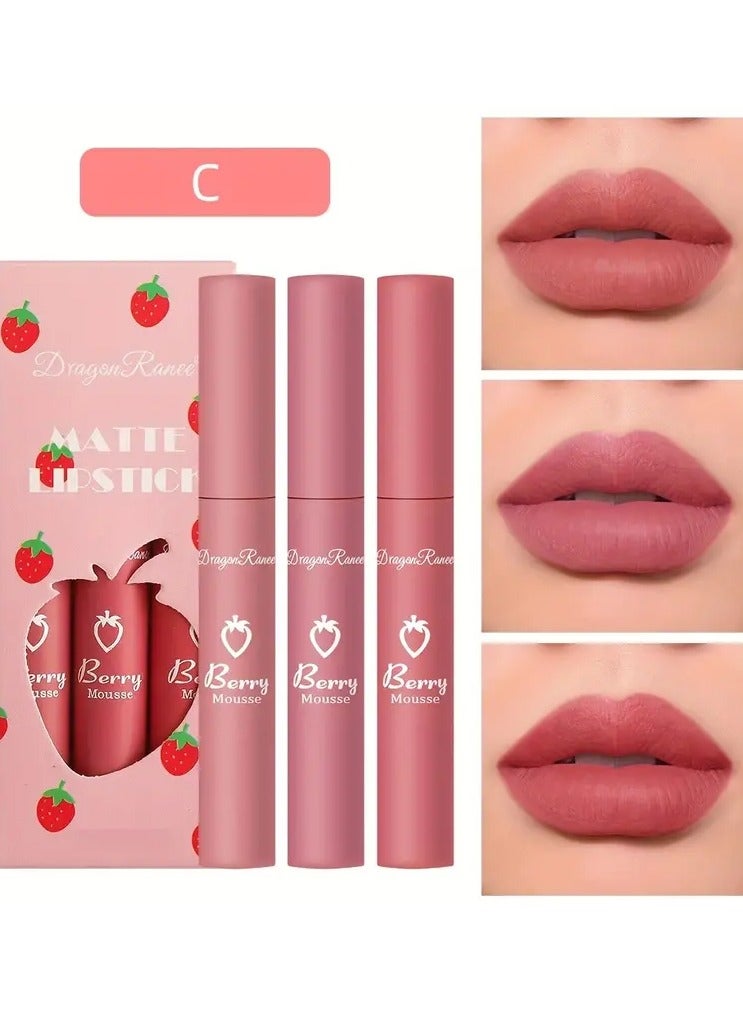 DragonRanee Matte Lipstick Set of 3 - Velvet Finish, Alcohol-Free Long-Lasting Lip Color, Suitable for All Skin Types, Made with Nourishing Petrolatum - Non-Sticky & Transfer-Resistant Lip Butter Kit