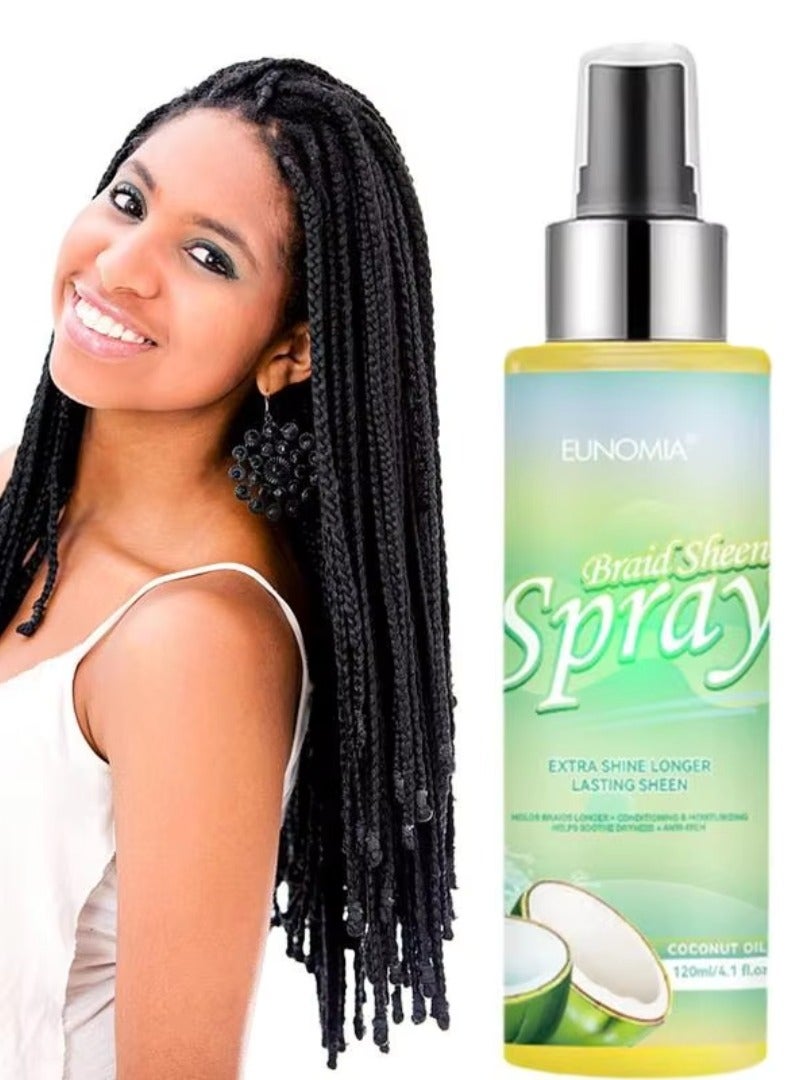 120ml Braid Sheen Spray with Coconut Oil Extra Shine Longer Lasting Sheen Braid Conditioner Moisturizer helps Soothe Dryness Long Braid Holds Anti Itching Smoothing Braid Hair Spray