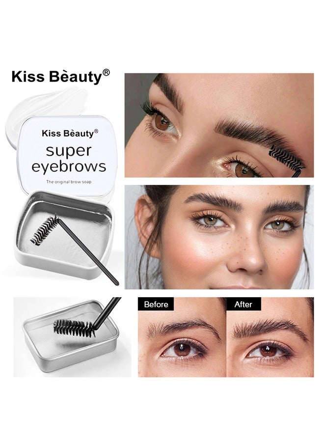 Eyebrow Soap Kit, 3D Brows Styling Soap, Transparent Long-lasting Waterproof Eyebrow Shaping Gel Eyebrow Styling Pomade with Eyebrow Brushes for Natural Eyebrows