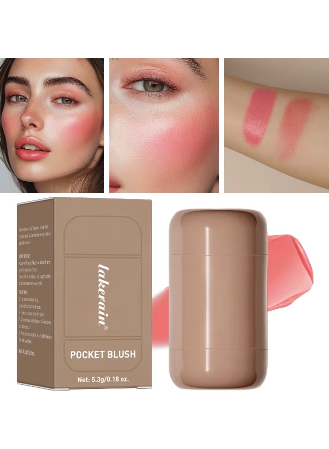 Pocket Blush Stick Cream Blush Stick for Long Lasting Lightweight Natural Blush Waterproof Sweatproof Hydrating Blush and Lipstick Creamy Blendable Makeup Blush 03