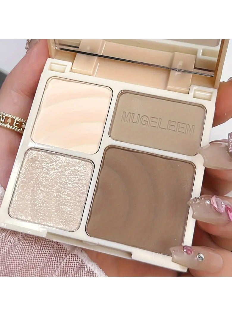 Mugeleen Highlighter & Contour Palette - Matte Finish, Light Coverage, All Skin Tones, Water-Resistant, Correction Effect, Fine Glitter, Silhouette Nose Shadow, Face Brightening, Powder Form, Under 300g