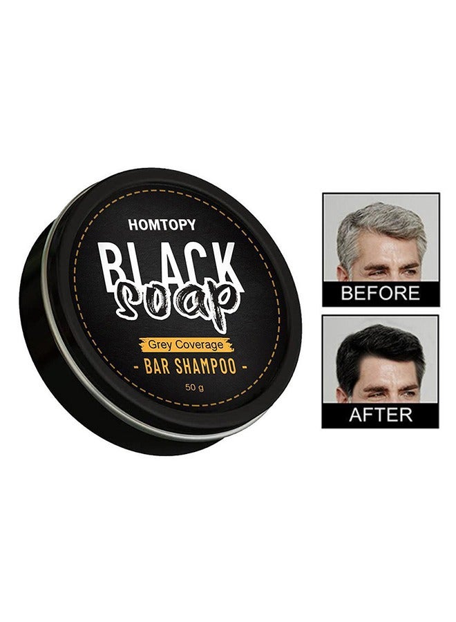Black Soap Grey Coverage Bar Shampoo 50g, hair darkening soap bar with botanical herbal extracts for hair growth and dye free solution to gray hair
