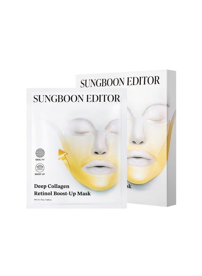 SUNBOON EDITOR Deep Collagen Retinol Tension Boost Up Mask | Retinol, Volufiline, Lifted Skin, Skin Firmness, Boosted Volume for Sagging skin, Double Chin Reducer, V Line Lifting Mask, 25g x 4ea
