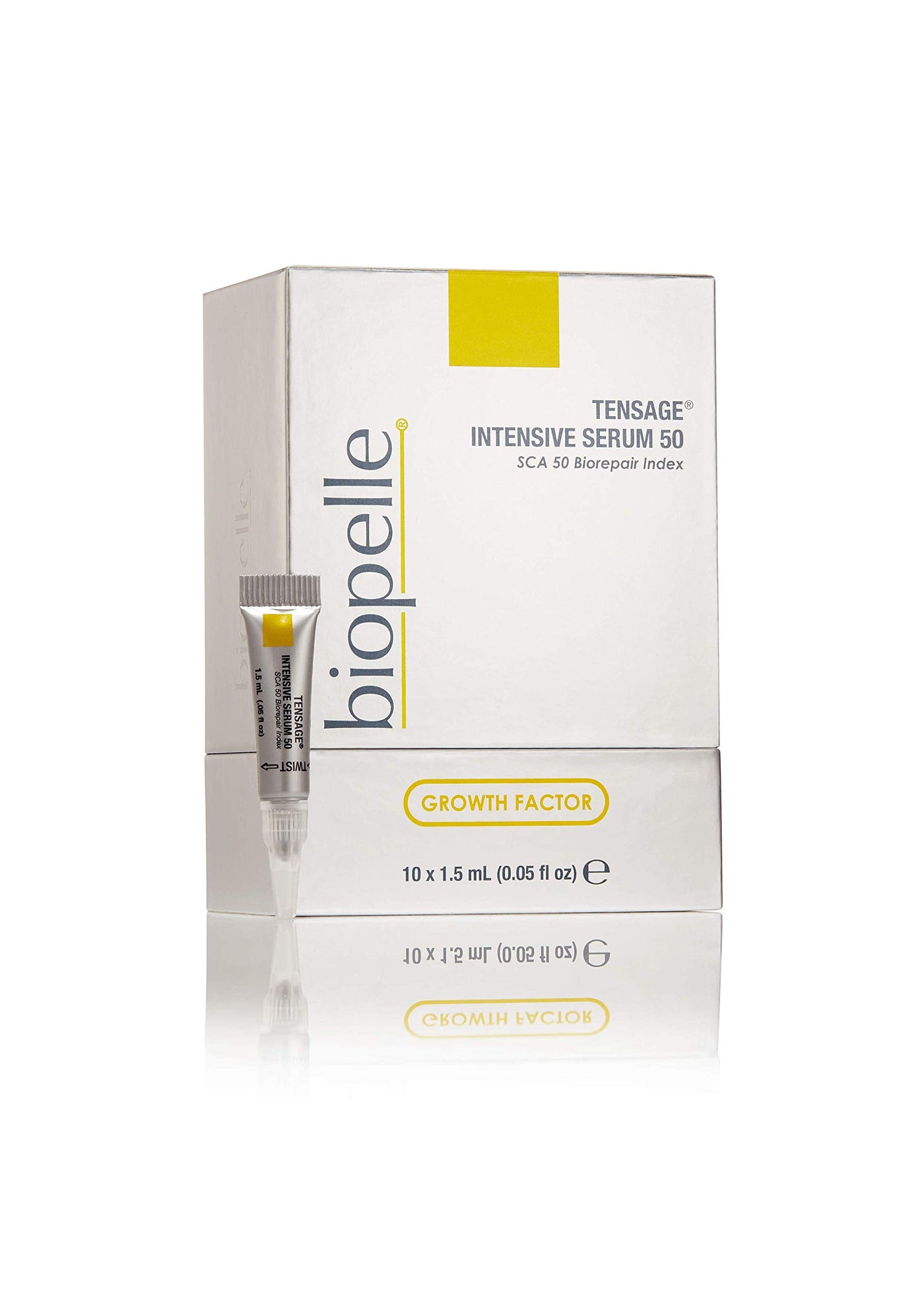 Biopelle Tensage Growth Factor Intensive Face Serum 50, Snail Mucin Serum for Face & Neck with SCA 50 Biorepair Index, Hyaluronic Acid, Peptides, and Antioxidants, 10 Count