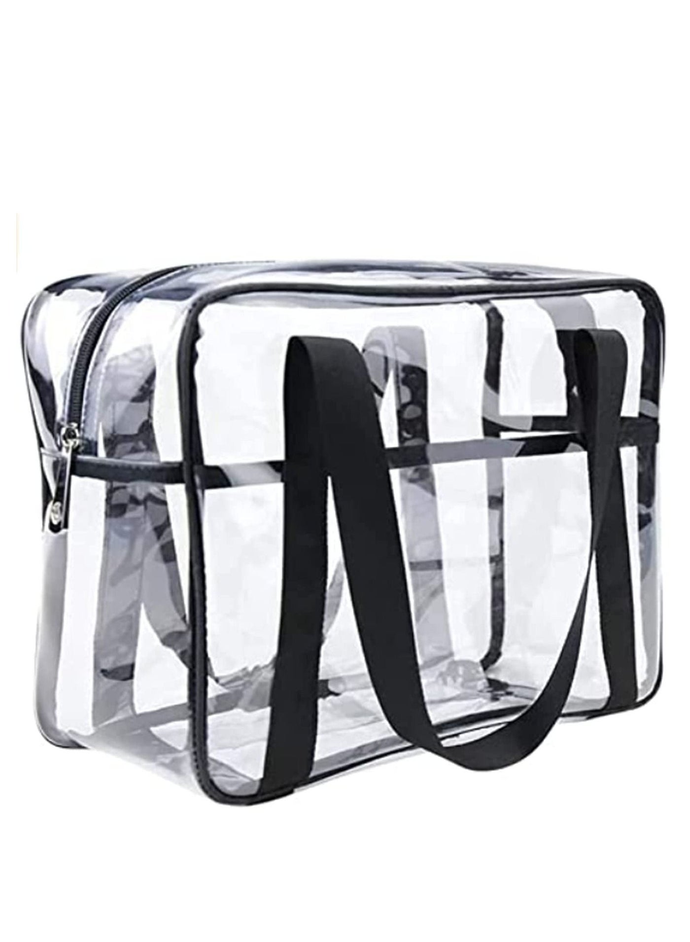 Clear Makeup Handbag Travel Transparent Cosmetics Bag Tote Bag PVC Zippered Toiletry Carry Pouch Lightweight Waterproof