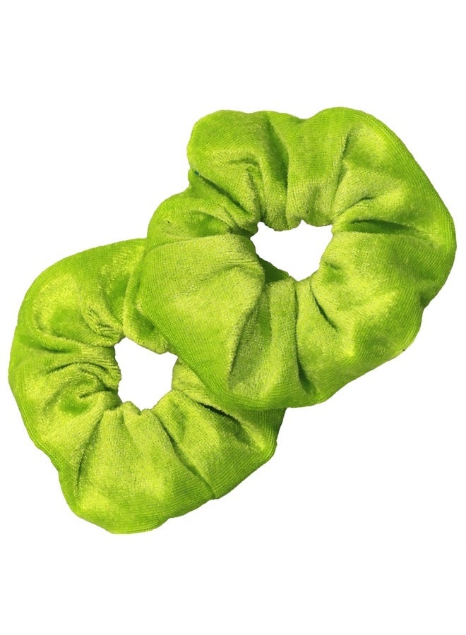 Scrunchies for Hair - 2 Velvet Hair Ties for Women Girls Hair Elastics Ponytail Holder Scrunchy Girl Accessories Elastic Hair Bands Scrunchie Pack (Neon Green)