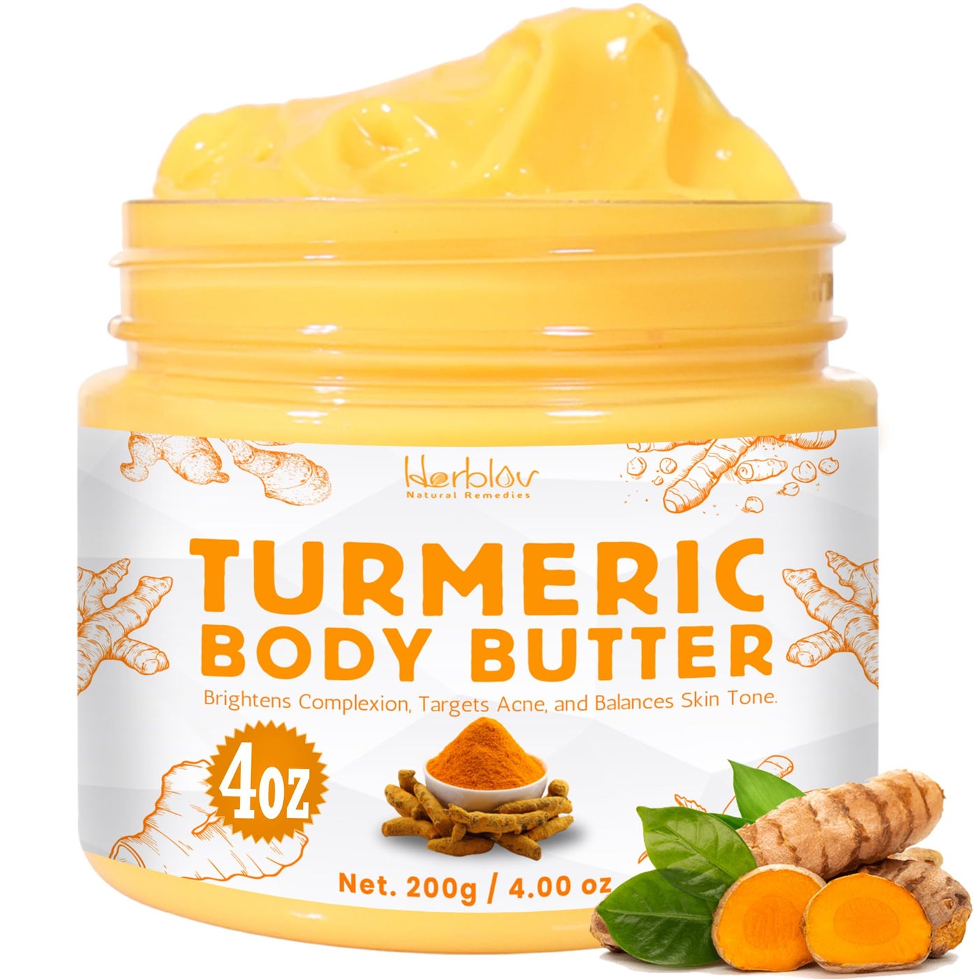 Turmeric Face Cream â€“ All Natural Skin Brightening Lotion â€“ Turmeric Whipped Body Butter for Dark Spots, Hyperpigmentation â€“ Turmeric Skincare Cleanses, Fights Acne, Evens Tone, Scars, Sun Damage