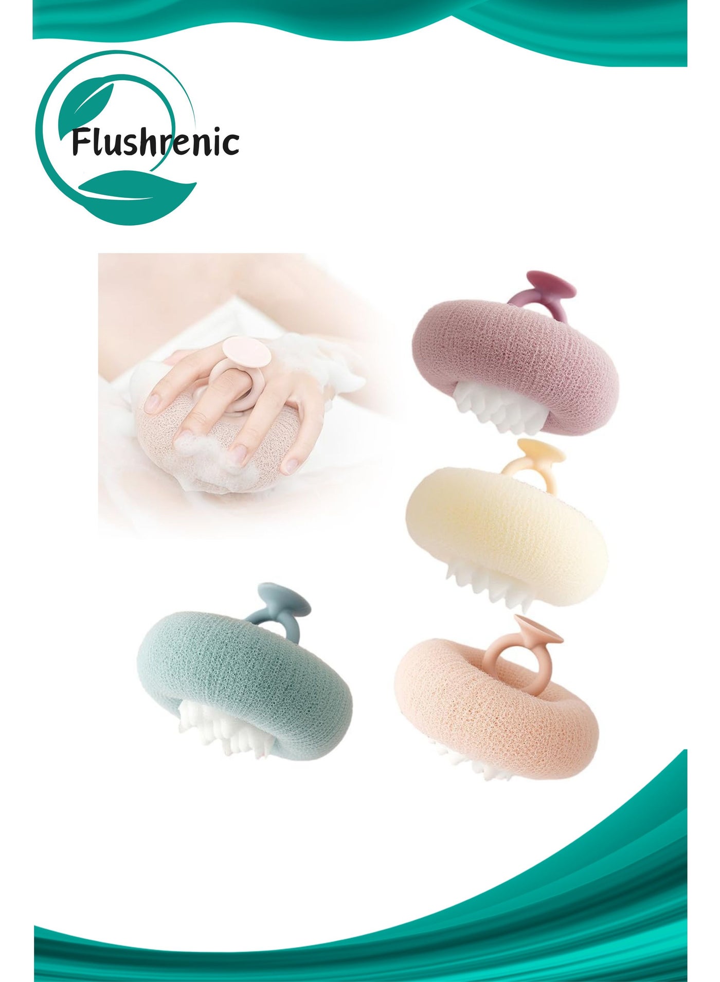 Shower Sponges for Women Men,2-in-1 Sunflower Bath Ball, Super Soft Sunflower Suction Cup Bath Ball, Exfoliating Bath Sponge Cleaning Brush with Suction Cup(4 PCS)