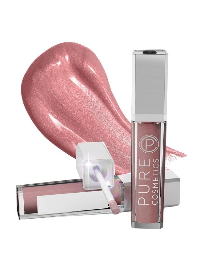 Lip Gloss, Pouty Pink - Hydrating & Ultra-Moisturizing Lip Makeup with Jojoba Oil, Sweet Almond Oil & Vitamin E, LED Applicator with Mirror, Cruelty-Free and Talc-Free