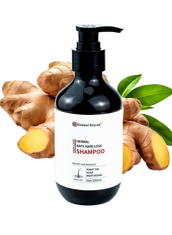 Natural Herbal Ginger Essential Oil Extract Anti Hair Loss and Anti Bacterial Deeply Nourishing Smooth and Silky Hair Shampoo for Men and Women 280ml