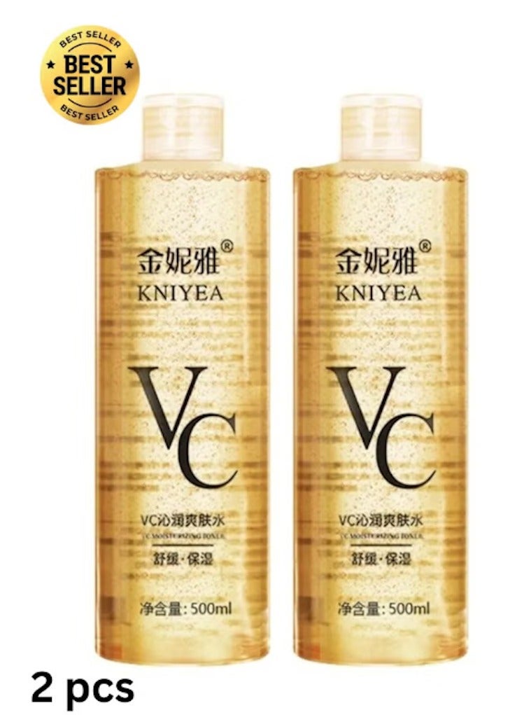 KNIYEA VC Soothing Toner 500ml x 2PCS Face Brightening Hydrating Toner Vitamin C Gentle Facial Cleanser and Moisturizer for All Skin Types