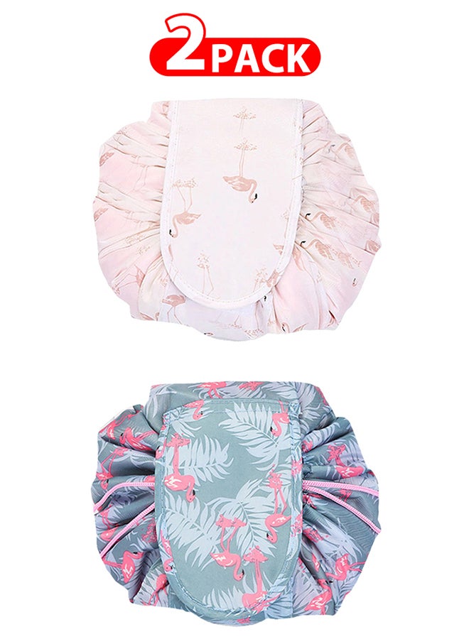 2 Pack Drawstring Lazy Cosmetic Travel Bag Women Makeup Bag for Travel and Household to Storing Cosmetics