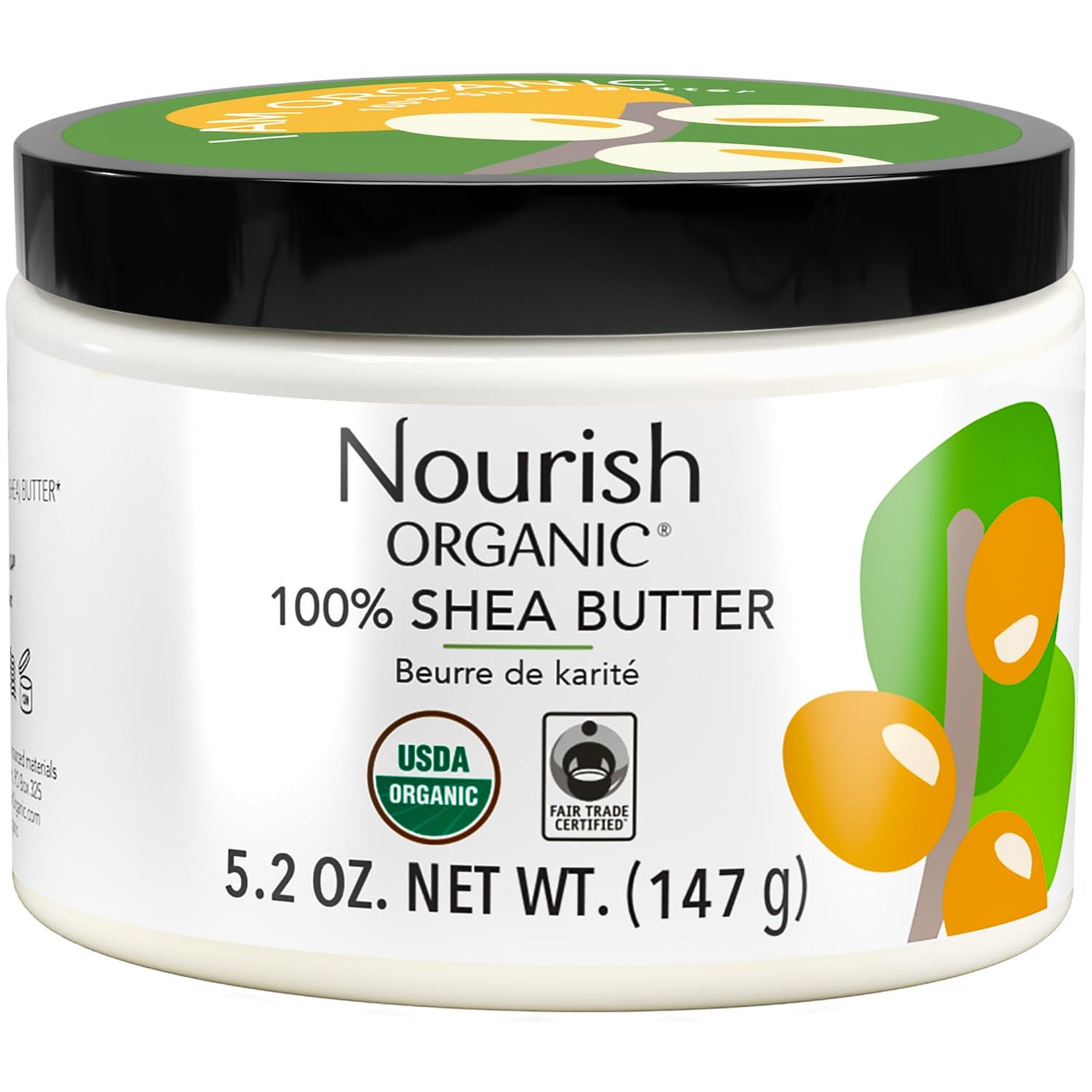 Nourish Organic Moisturizing Shea Butter â€“ Organic Fair Trade Certified Shea Butter for Sensitive Skin Care, Face Care & Hair Care, 5.2 Oz Jar + Washable Cotton Round