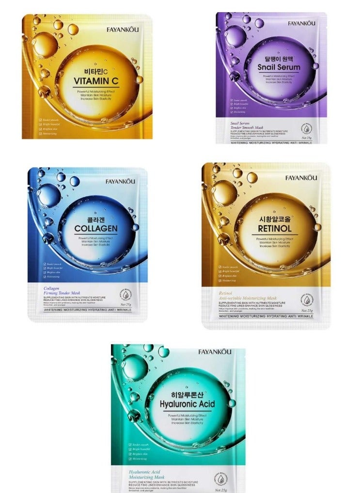10 Packs Moisturizing Hydreating Faical Mask Hyaluronic Acid Faical Mask  Vitamin C Faical Mask Retinol  Snail Serum Collagen Faical Mask