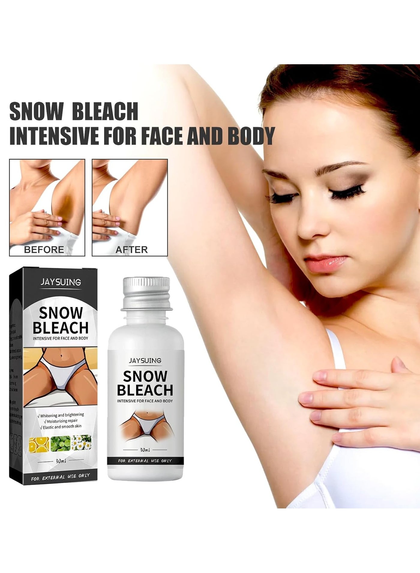 Snow Bleach Intensive - for Private Part Underarm Whitening, Dark Skin Bleaching Cream for Dark Spots, Face and Body Skin Lightening Bleaching Cream for Intimate Areas Brightening