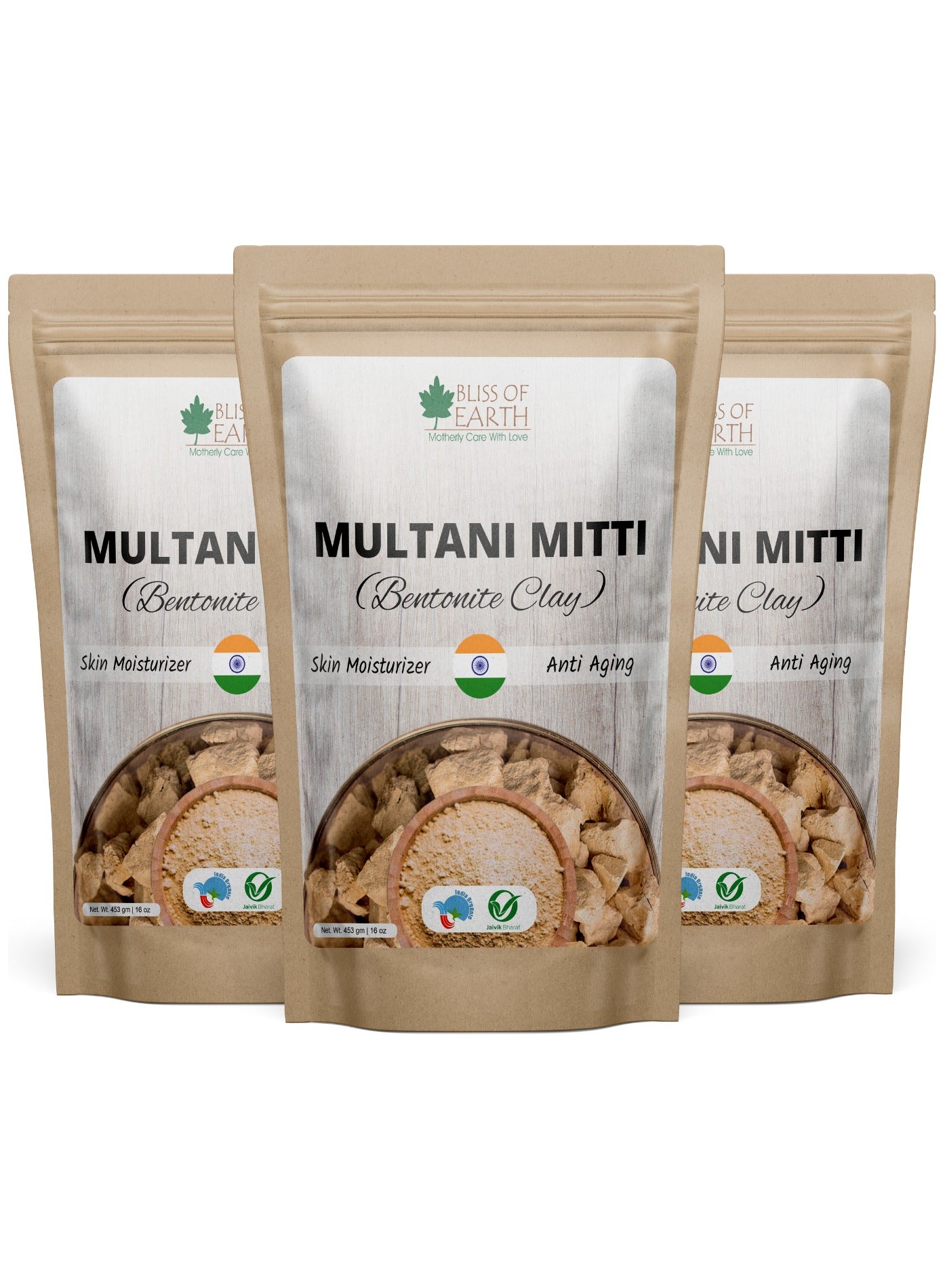 Bliss of EARTH 100% Pure Multani Mitti Powder Fuller's Earth Powder Great For Hair Face Skin 453gm Pack of 3