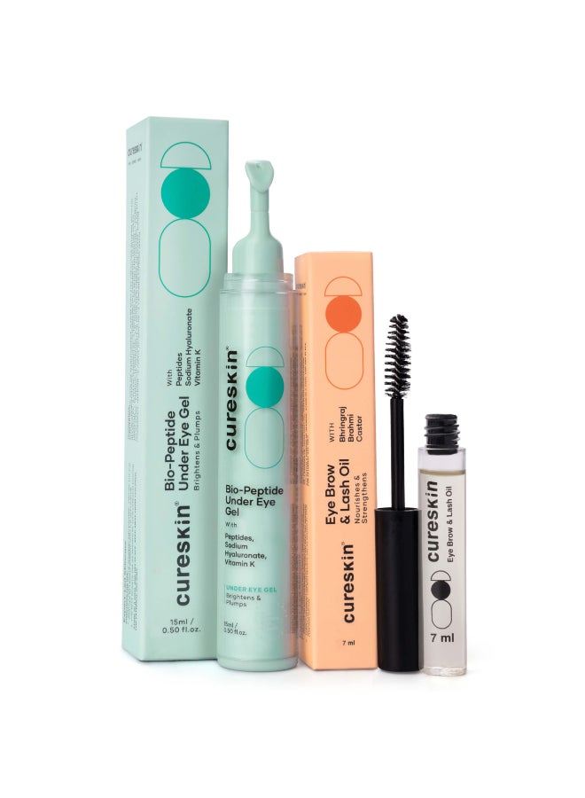 Cureskin Eye Care Combo | Eye Brow & Lash Oil | Bio-Peptide Under Eye Gel to Reduce Dark Circles | Eyelash Growth Serum | Under Eye Cream for Dark Circles for Women and Men | Lash Serum for Eyelash Growth