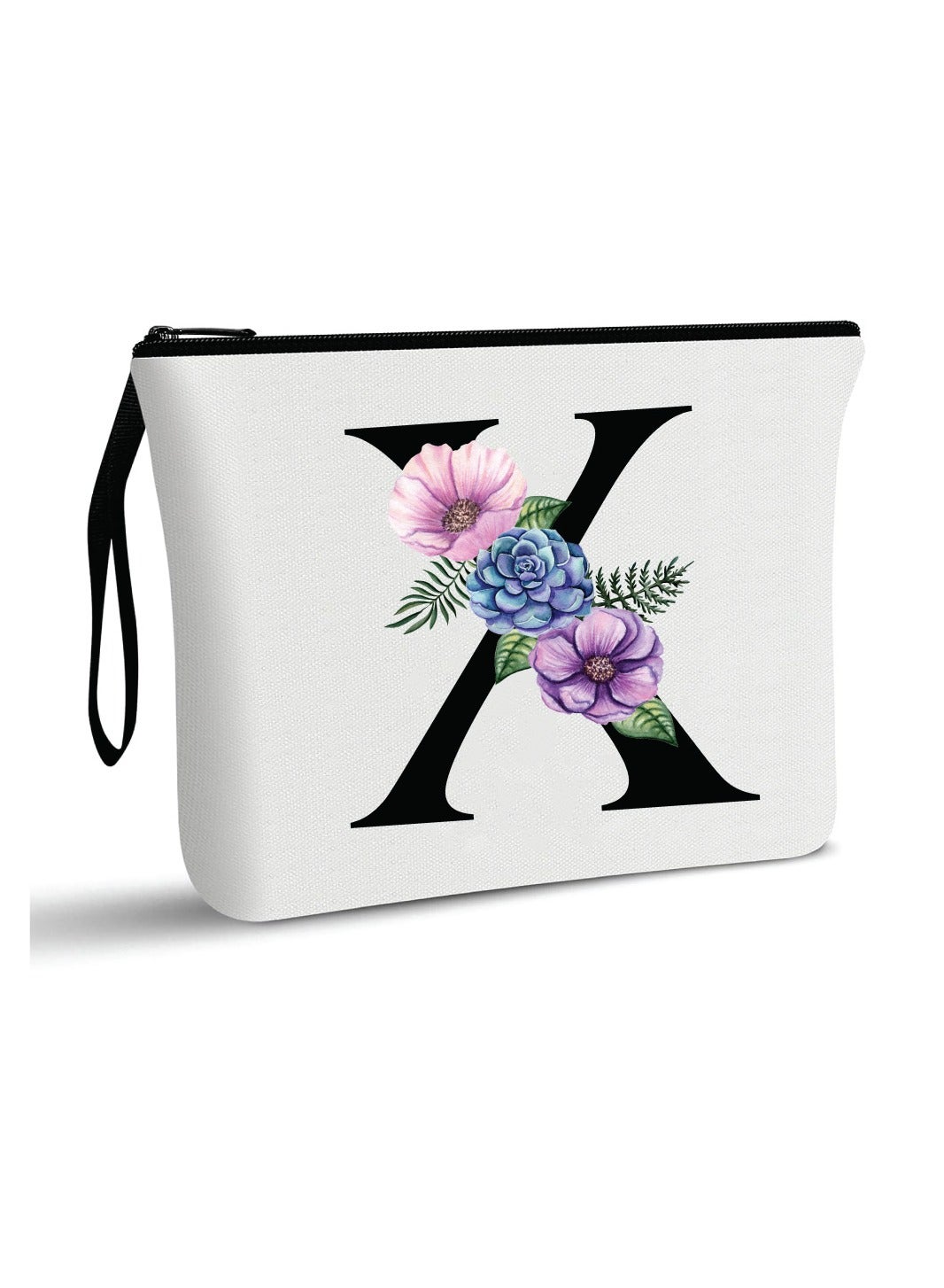 Initial Monogram Travel Makeup Bag for Women Unique Birthday Gifts for Mother - Bride Bridesmaid Cosmetic bag - Initial Canvas Makeup Bag Gifts with Zipper (X)