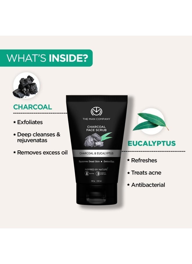 DeTan Combo with Charcoal Face Scrub and Face Wash for Deep-Cleanse Pores, Exfoliation, Anti- Acne, Blackhead Remover, Brightens Skin - Pack of 2