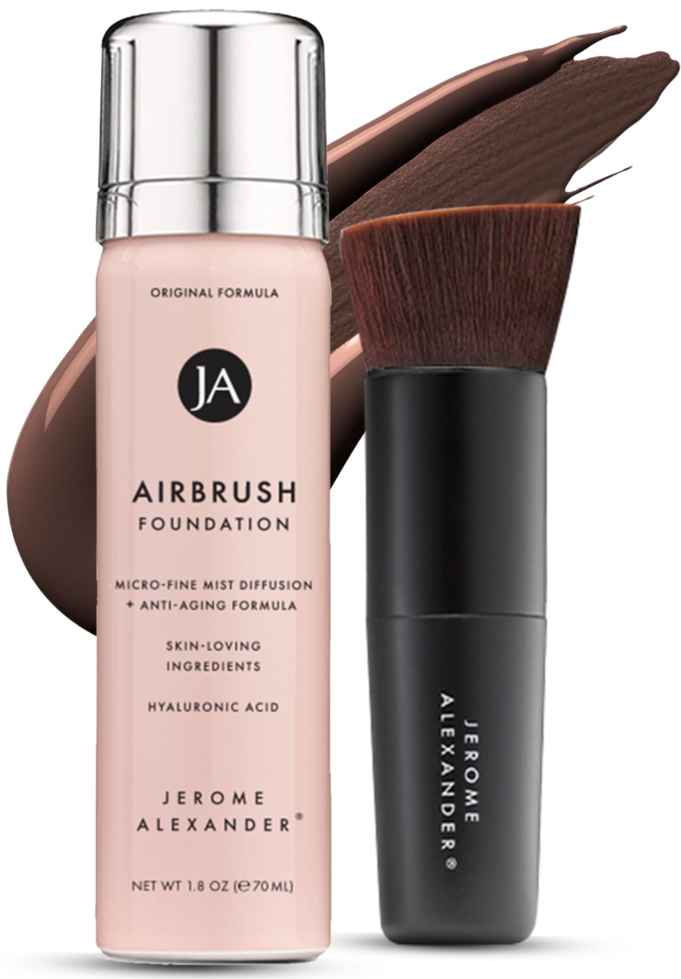 MagicMinerals AirBrush Foundation by Jerome Alexander â€“ 2pc Set with Airbrush Foundation and Kabuki Brush - Spray Makeup with Anti-aging Ingredients for Smooth Radiant Skin - Dark Espresso
