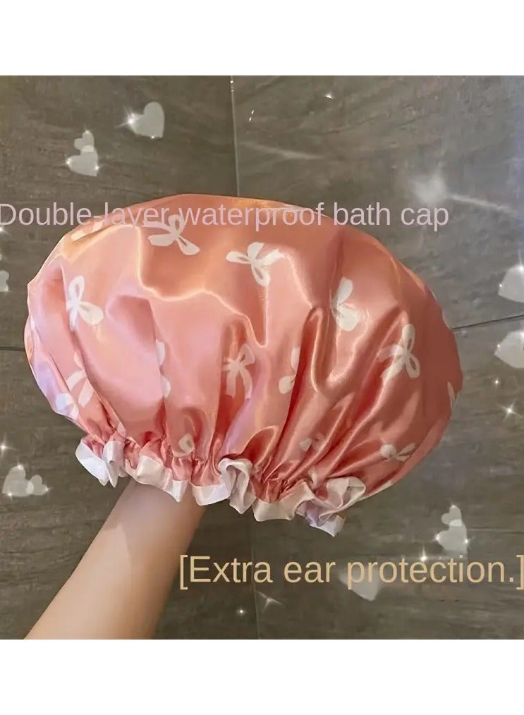 Waterproof Shower Cap with Double Layer - Elastic, Adjustable Hair Protection for Men & Women, Ideal for Home Use, Shower Caps Waterproof