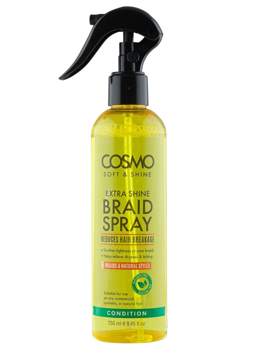 Soft & Shine Extra Shine Braid Spray 250ml | Helps Relieve Dryness and Itching | Reduces Hair Breakage | Braids and Natural Styles | Yellow