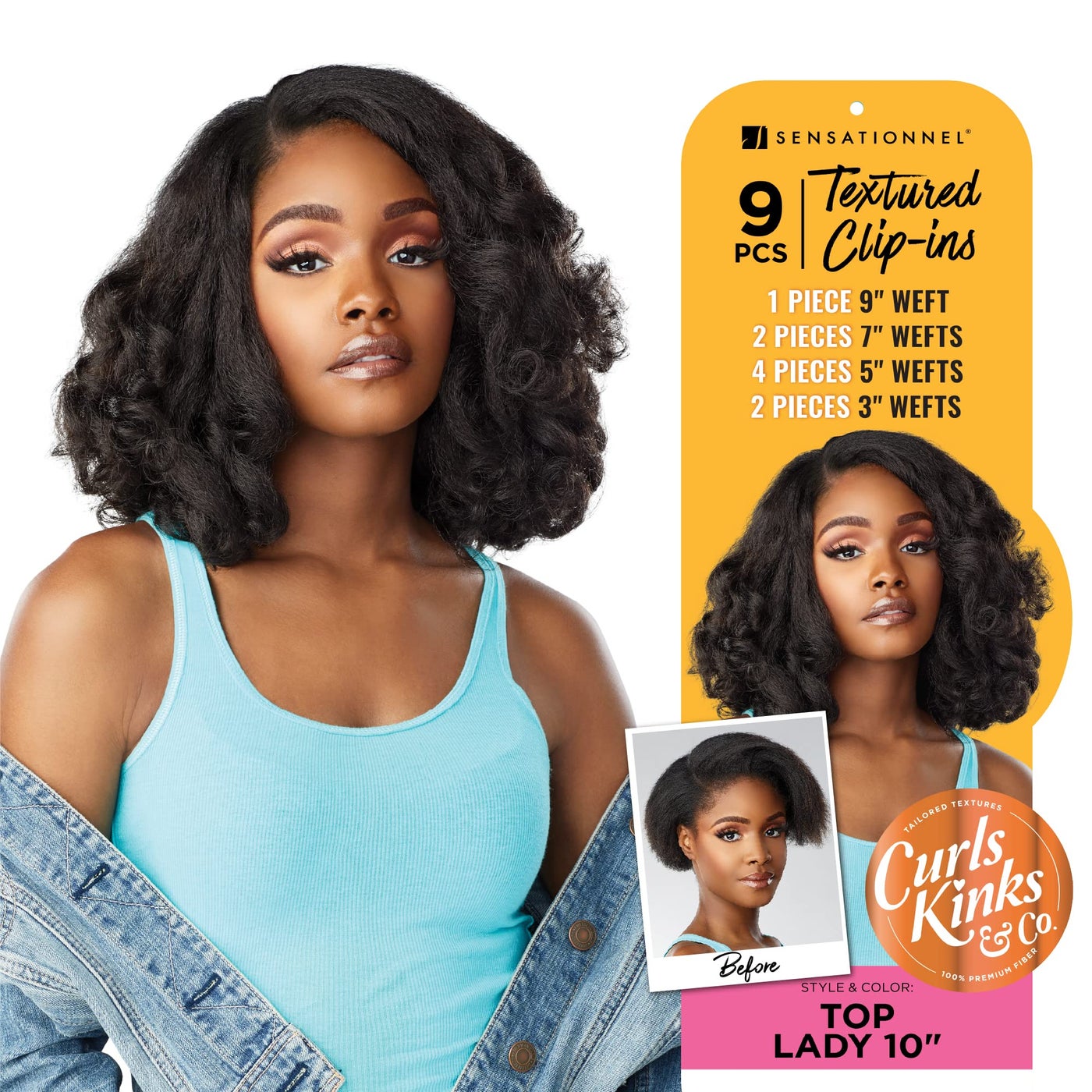 Sensationnel Curls kinksandco clip in - top lady 10 inch easy to use clips for natural 3c to 4c hair textures (1B OFFBLACK)