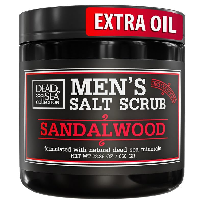 Salt Body Scrub Sandalwood For Men â€“ Moisturizes, Exfoliates & Nourishes Skin â€“ Cleanses & Detoxifies with Dead Sea Minerals - Dead Sea Collection â€“ 23.28 OZ