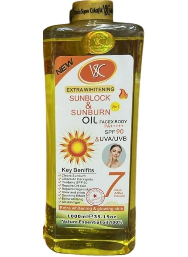 Extra Wihitening Sunblock And Sunburn Oil Facex Body PA Spf 90 And Uva/Uvb Nature Essential Oil 1000 ML