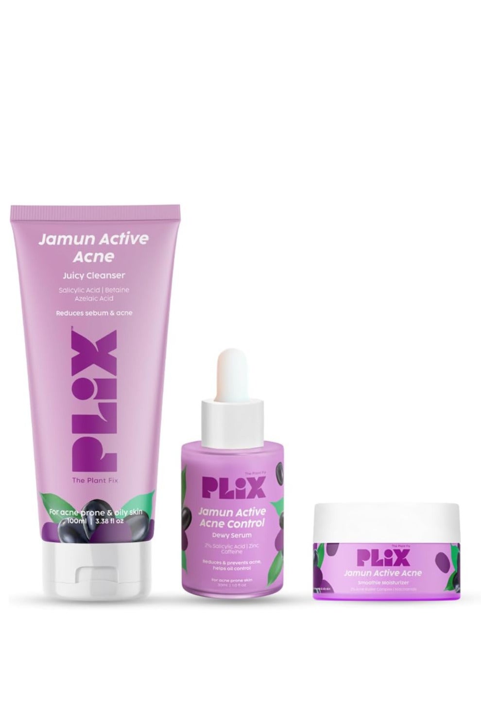 Jamun Cleanser & 2% Salicylic Acid Serum With Smoothie Moisturizer Combo l Detoxifies The Skin l Reduces Active Acne l Fades Blemishes l All Skin Types